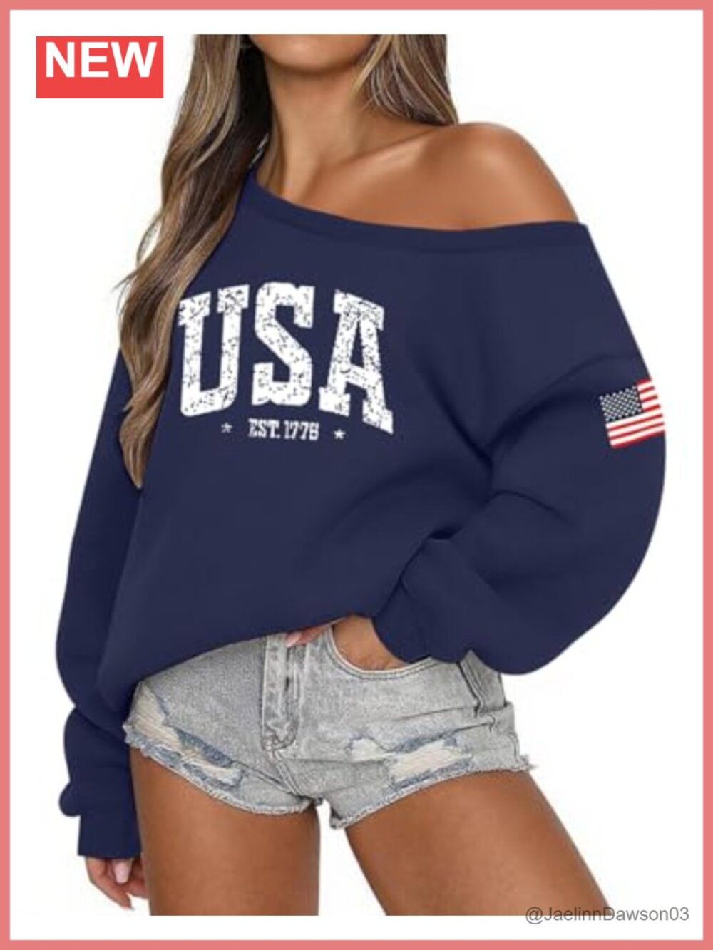 Oversized Fleece Off Shoulder Sweatshirt Pullover Women Patriotic